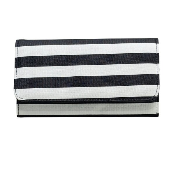 Kut From The Kloth Black & White Striped Wallet Multiple Card Slots Snap Closure - Picture 2 of 6